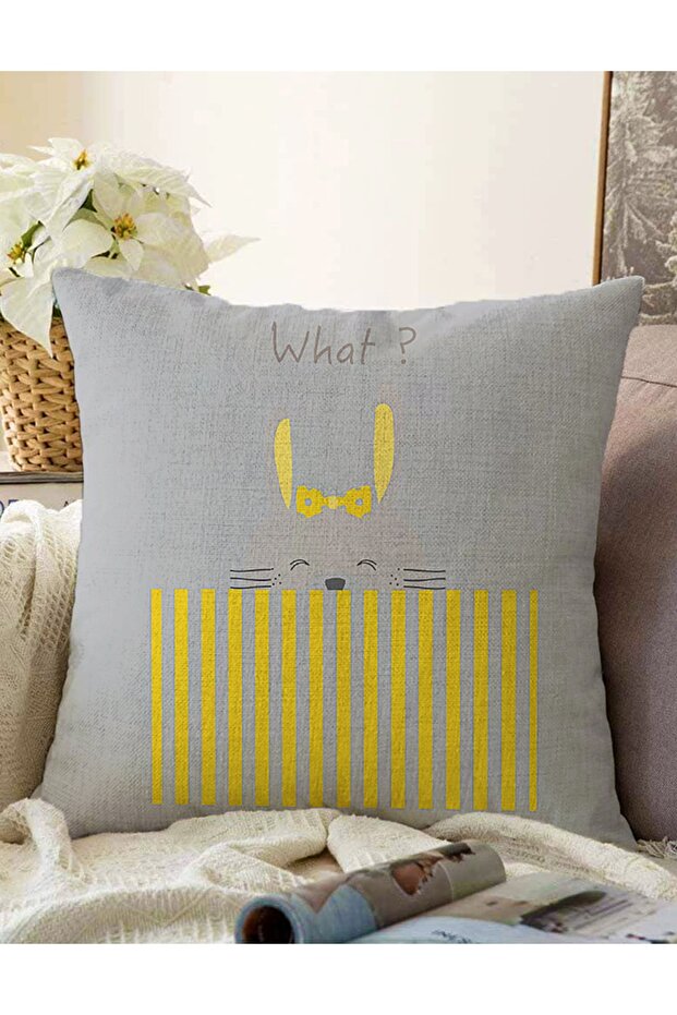 Double Sided Gray Yellow Teddy Bear on Pink Floor Baby Room Raschel Knitted Pillow Throw Pillow Cover
