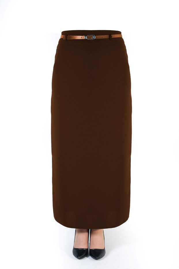 Women's Hijab Long Straight Tan Pencil Skirt with Closed Slit