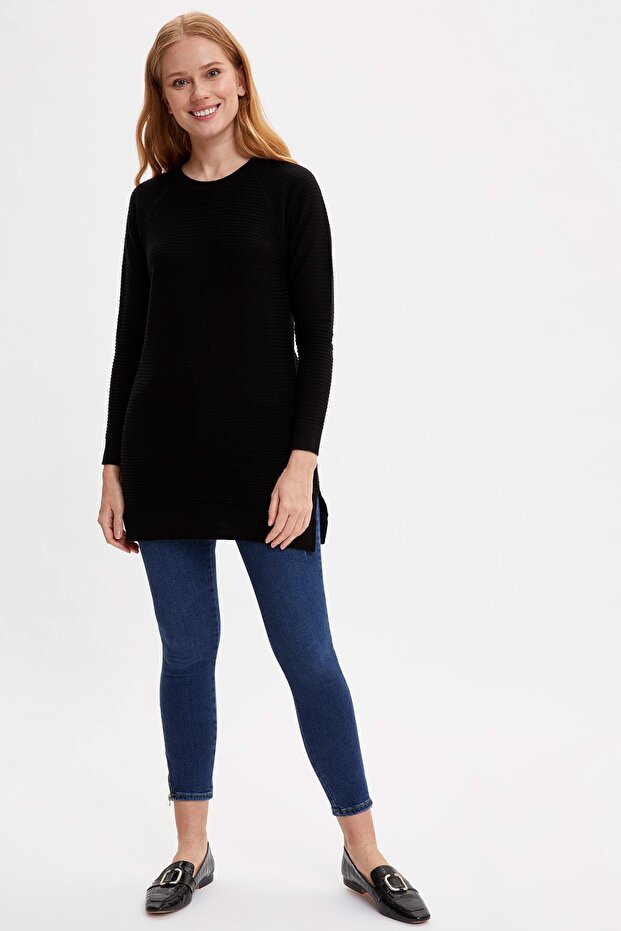 Kadın Siyah Basic Relax Fit Uzun Kollu Triko Kazak L6333AZ20WN - 2