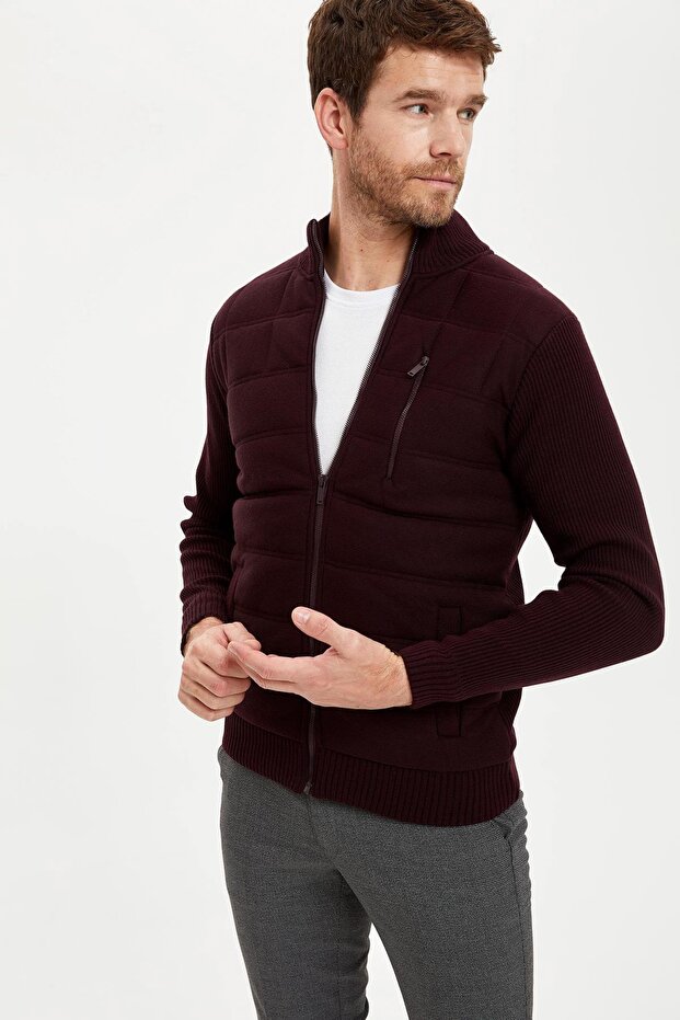 Slim Fit College High Collar Bomber Knitwear Cardigan