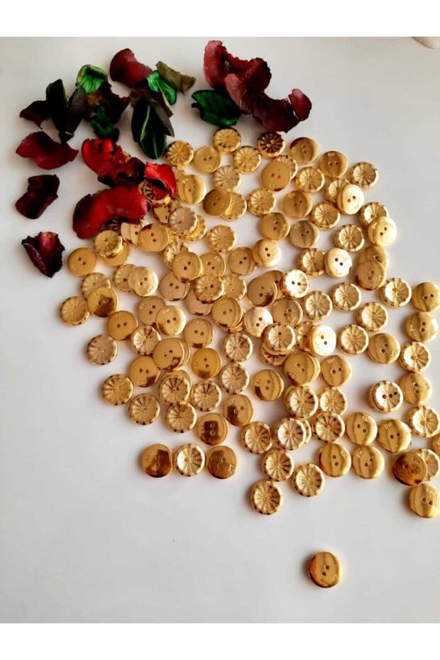 15 Mm 2 Holes Gold Metallized Button 20 Pack