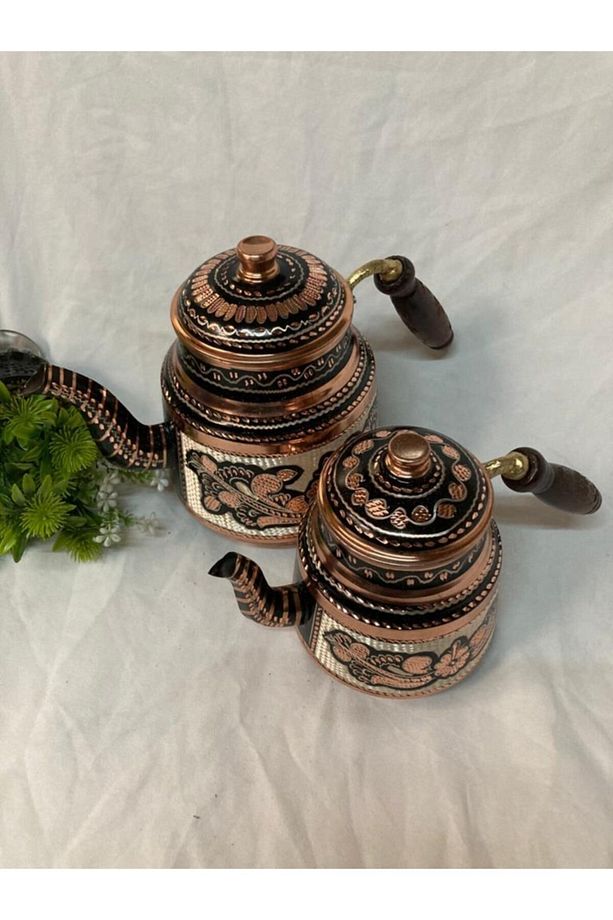 Erzincan Işlemeli Bakır Aile Boy Çaydanlık - 2