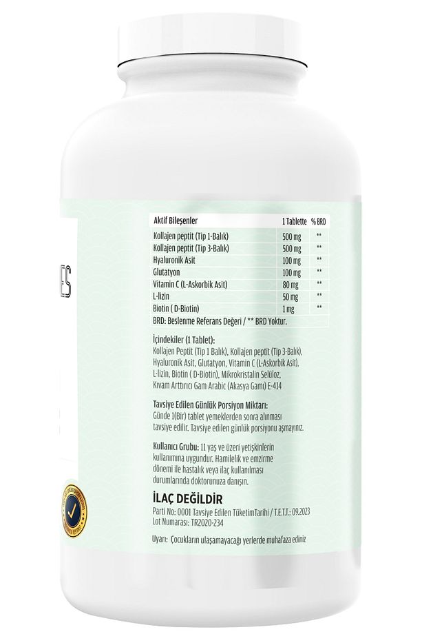 300 Tablet Kollajen Tip 1-3 Multi Balık Collagen Glutatyon Hyaluronik Asit Biotin L.lizin Vitamin C - 2