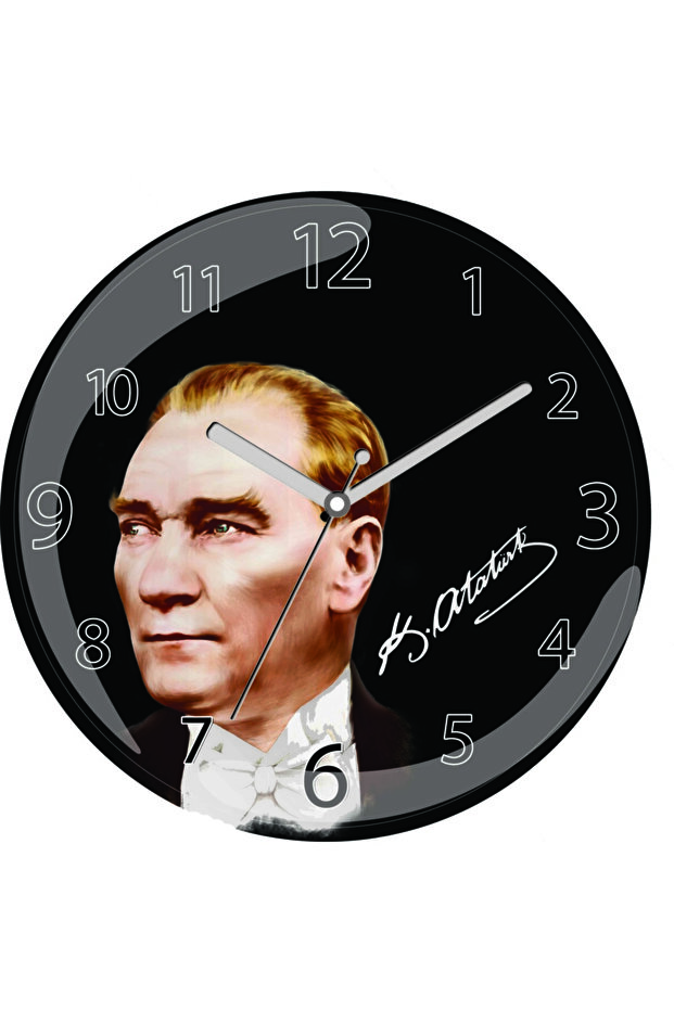 Silent Mite Curved Real Glass Wall Clock with Ataturk Portrait