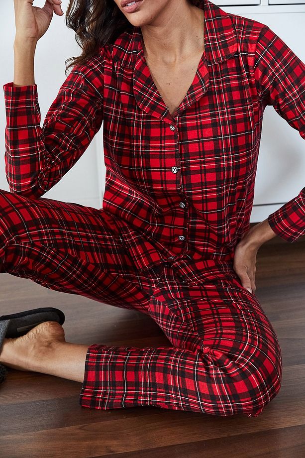 Kadın Kırmızı Kareli Örme Pijama Takımı 1KZK8-11024-04 - 4