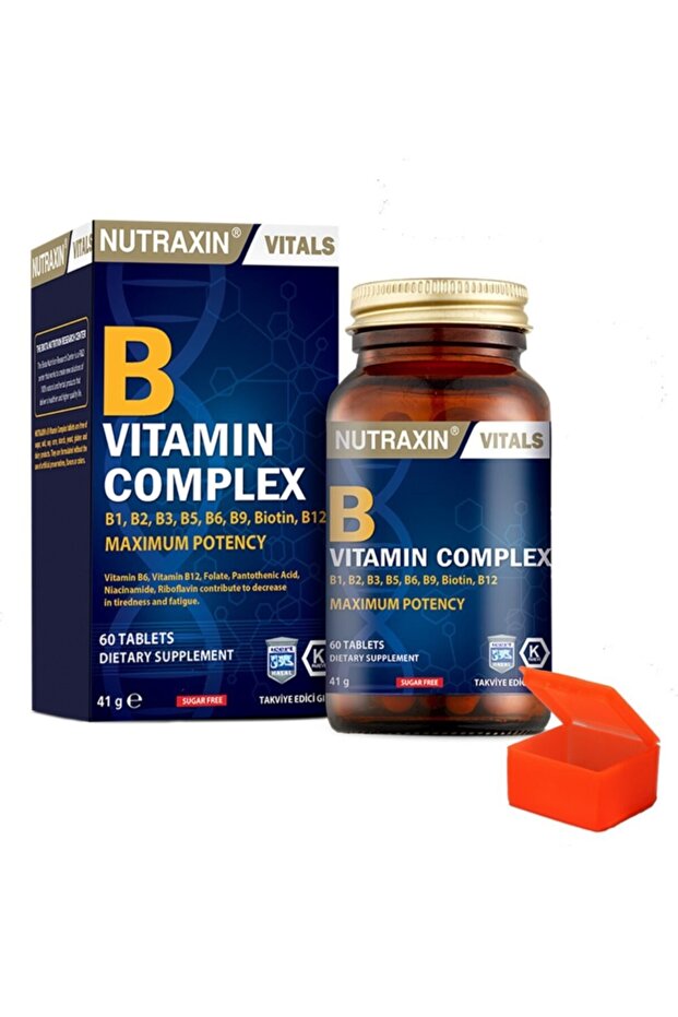 B Vitamin Complex Glutensiz ve Şekersiz 60 Tablet ve  Hap Kutusu - 1