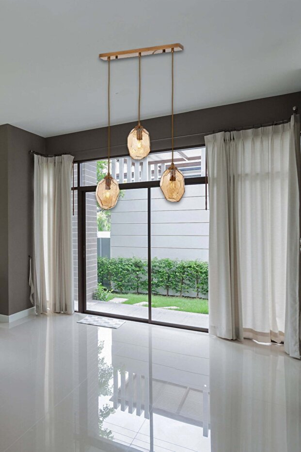 Yakut 3 Lü Sarkıt Avize Sıralı - Eskitme - 1