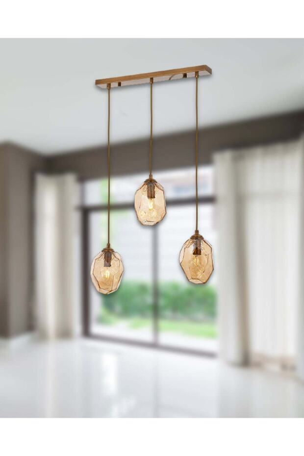 Yakut 3 Lü Sarkıt Avize Sıralı - Eskitme - 2