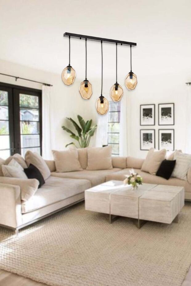 Yakut 5 Li Sarkıt Avize Sıralı - Siyah - 1