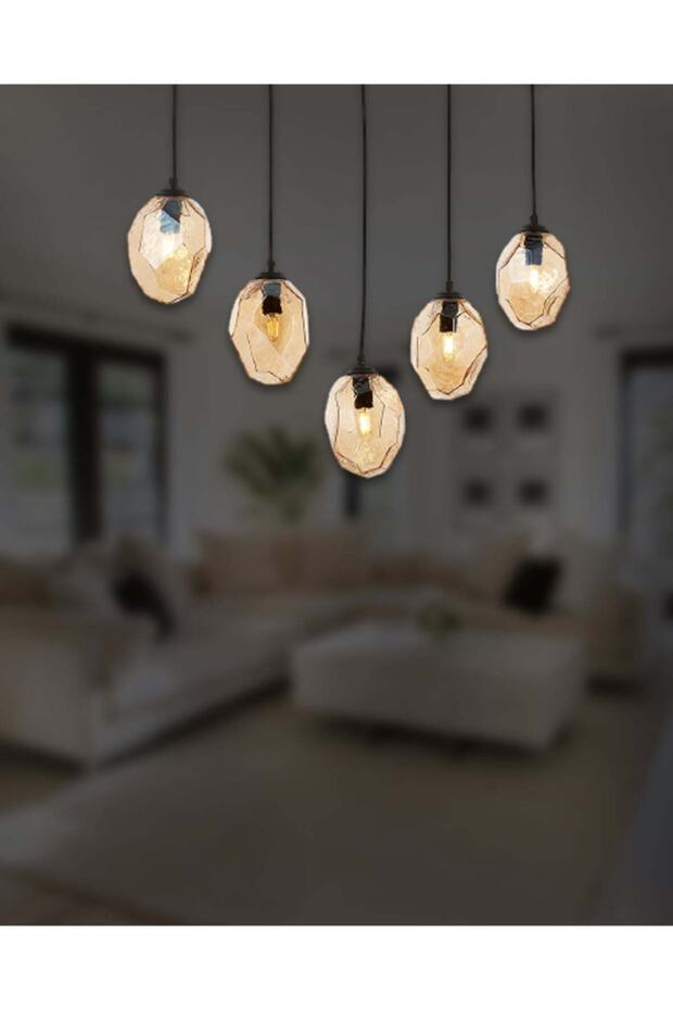 Yakut 5 Li Sarkıt Avize Sıralı - Siyah - 3