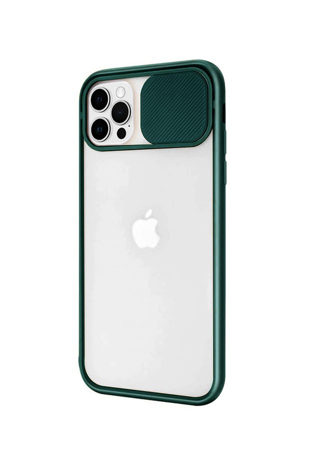 iPhone 12 / 12 Pro 6.1'' Compatible Dark Green Slide Sliding Camera Protection Silicone Case