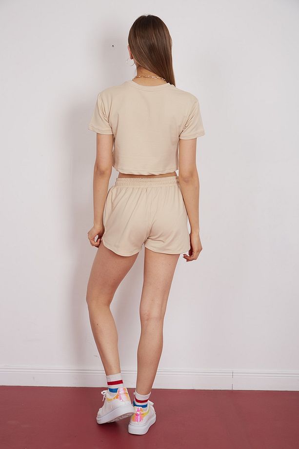Kadın Camel Basic Crop Top Takım - 3