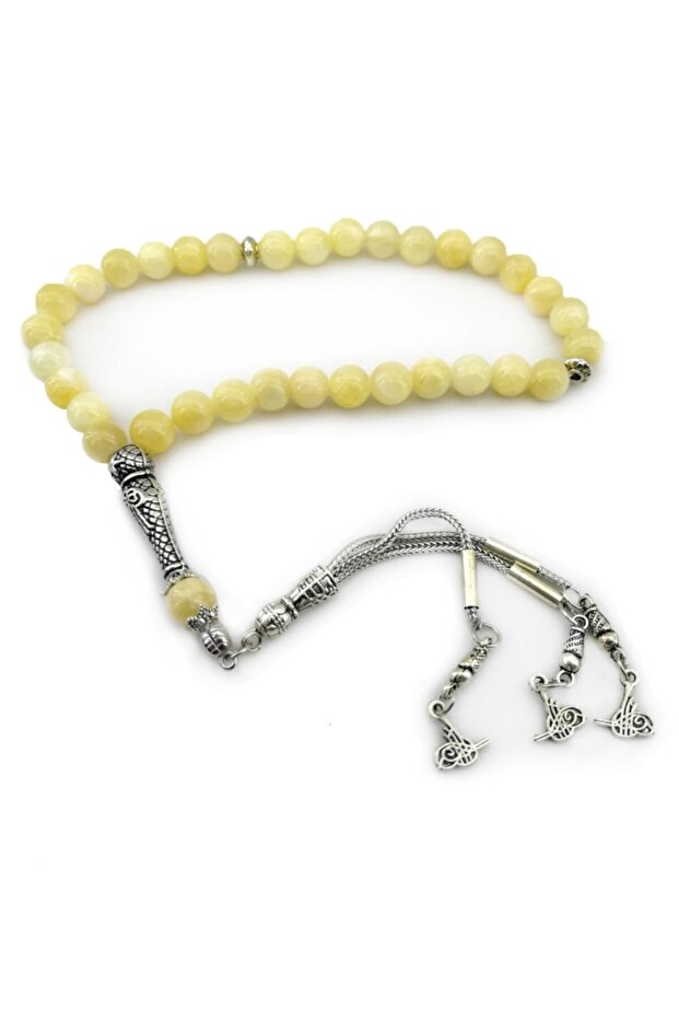 Certified Calcite Natural Stone Prayer Beads with Metal Accessories 8 mm