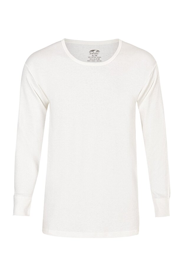Men's 100% Cotton Cream Long Sleeve Crew Neck Interlock Underwear