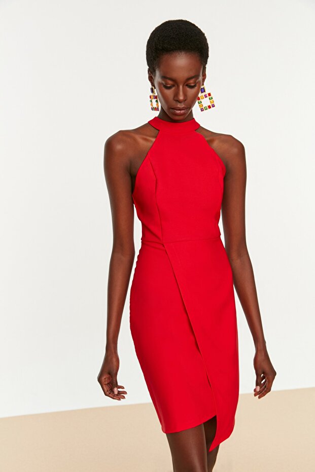 Red Body-Fitting Lined Woven Short Elegant Evening Night Graduation Dress TPRAW19BB0007