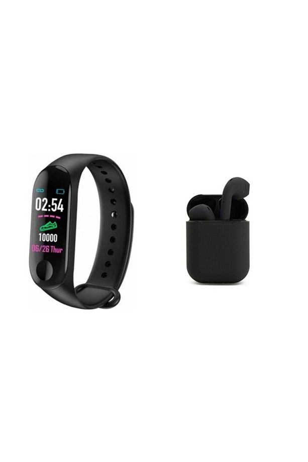 M3 Akıllı Bileklik I12 Siyah Bluetooth Kulaklık Ios Android Uyumlu Set - 1