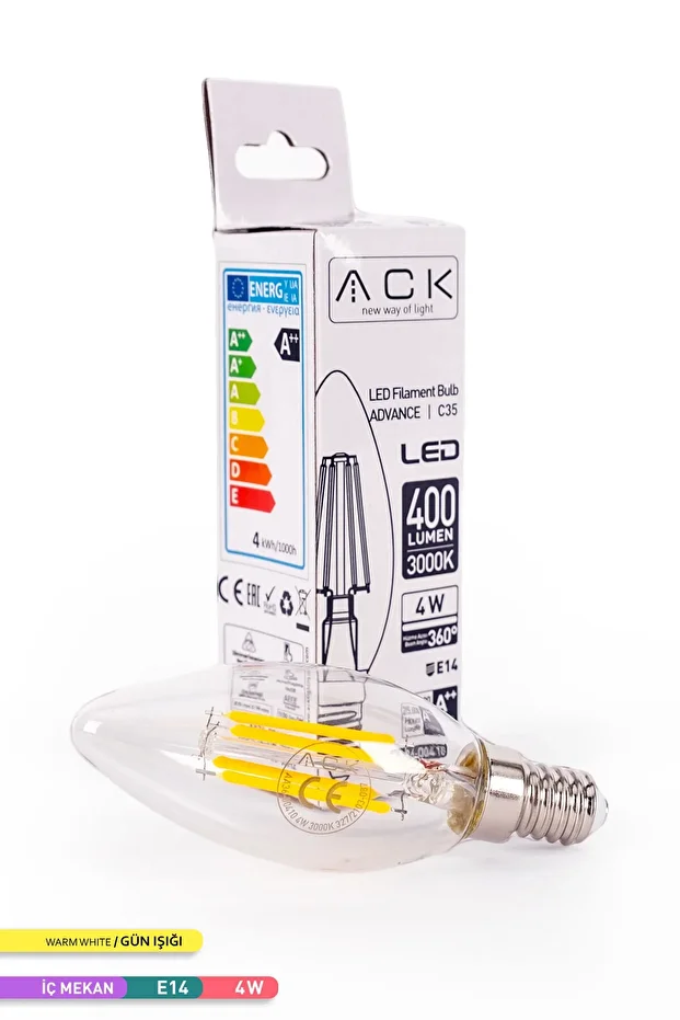 C35 Flamanlı Led Ampul 3000k Gün Işığı Rustik Mum Ampul 400lm 220-240v 4w E14 - 2