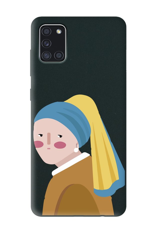 Samsung A31 Compatible Pearl Earring Girl Design Black Launch Phone Case