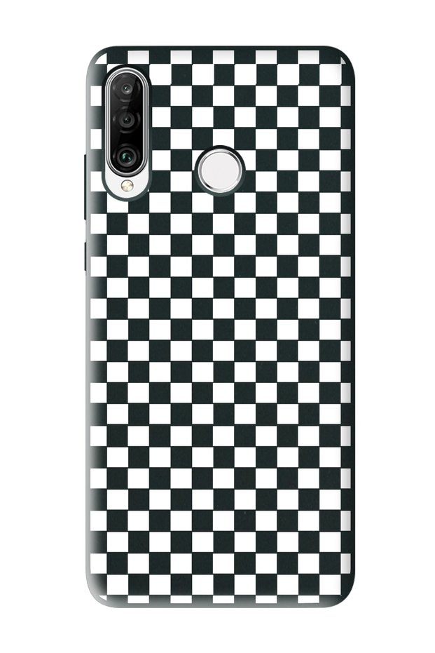 حافظة هاتف متوافقة مع هاتف Huawei P30 Lite بتصميم الشطرنج باللون الأسود