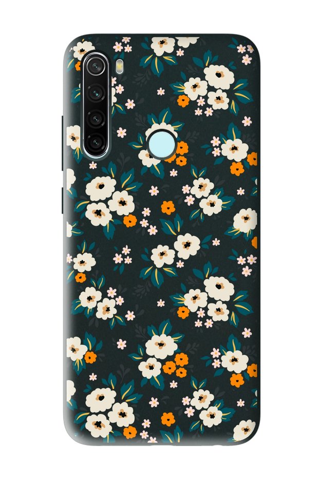 حافظة هاتف Xiaomi Redmi Note 8 متوافقة مع تصميم حديقة الزهور باللون الأسود