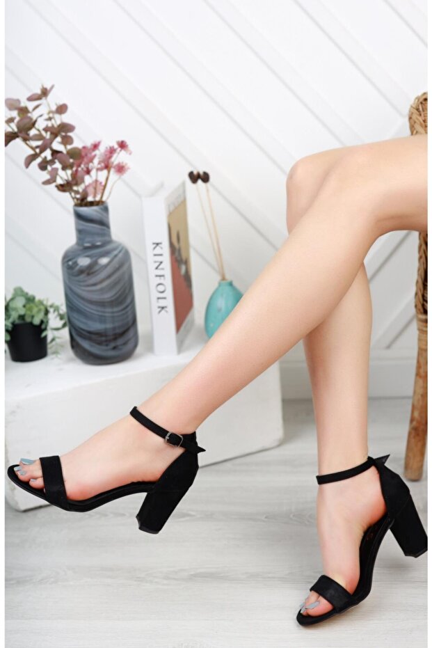Single Strap Women's Classic Black Suede High Heeled Shoes