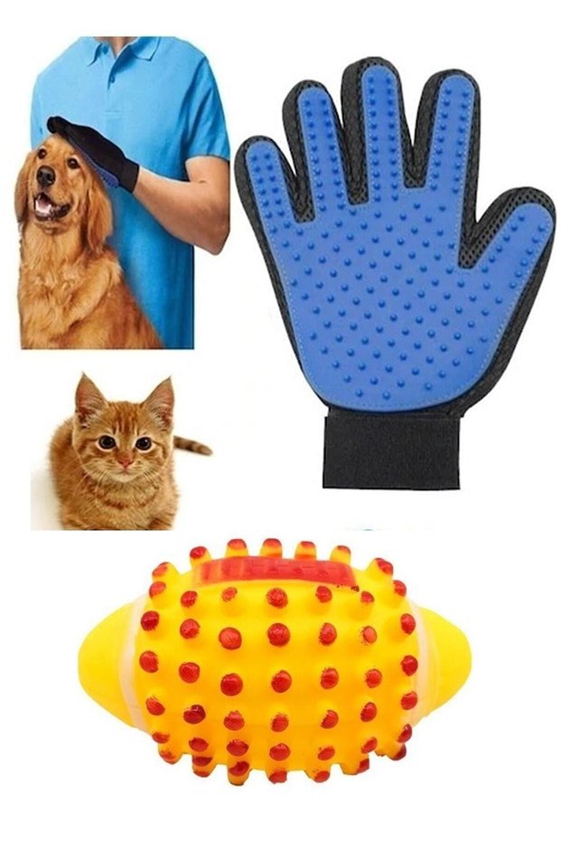 Colorful Cat Dog Biting Ball with Sound Spiky Cat Dog Hair Collection Glove Feather Collector