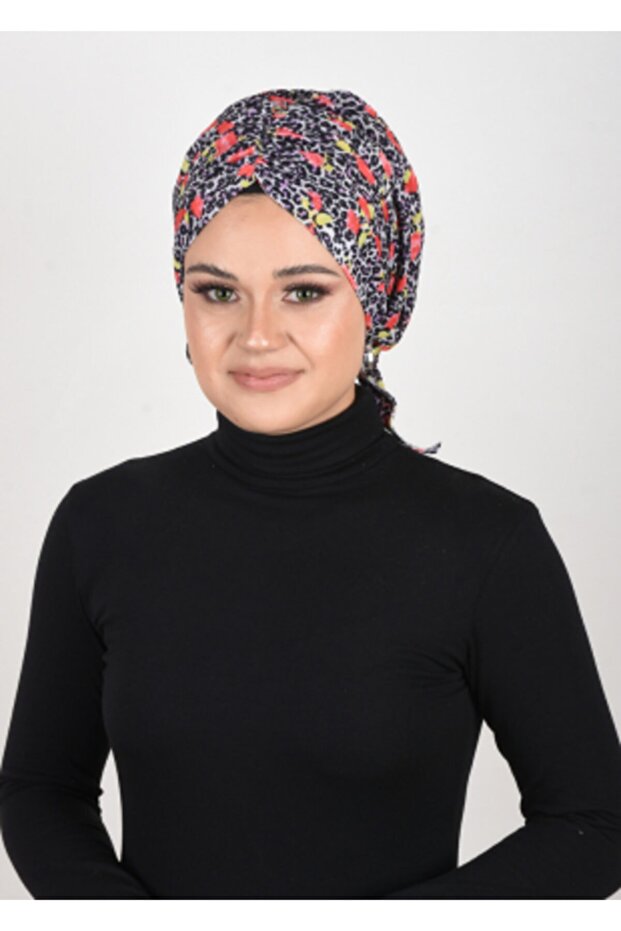 غطاء رأس جاهز برباط بأنماط الفهد والورد - 2