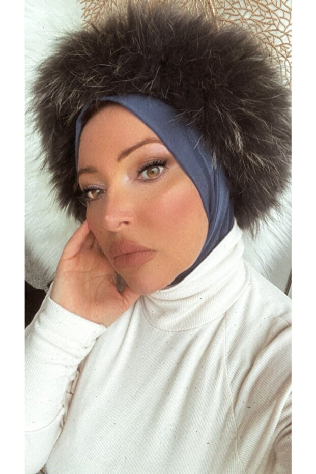 Women's Hijab Indigo Snap Neck Collar Hijab Bonnet Model Scarf Shawl