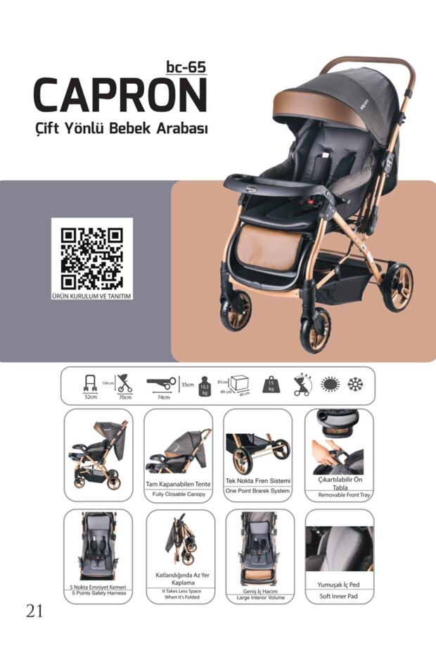 BabyCare BC65 Capron Lüx Çift Yönlü Bebek Arabası Siyah - 5