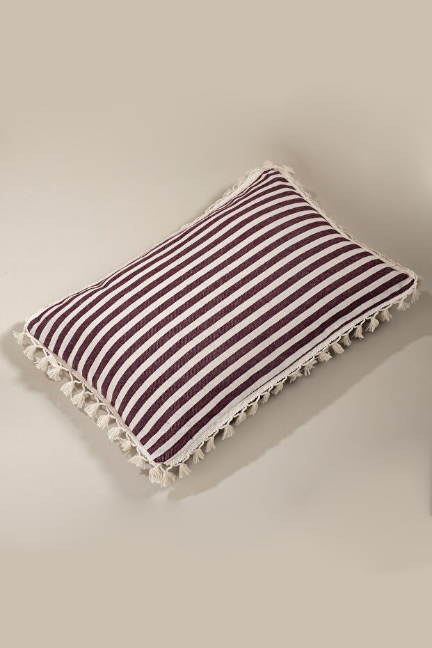 Single Special Design Claret Red Striped Linen Pompom Throw Pillow Pillow Case 35x55 Cm