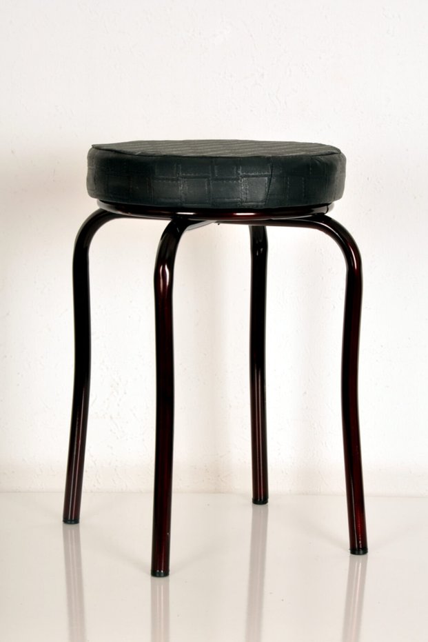 5 Pieces Black Leather Claret Red Profile Octopus Stool Metal Stool Kitchen Stool