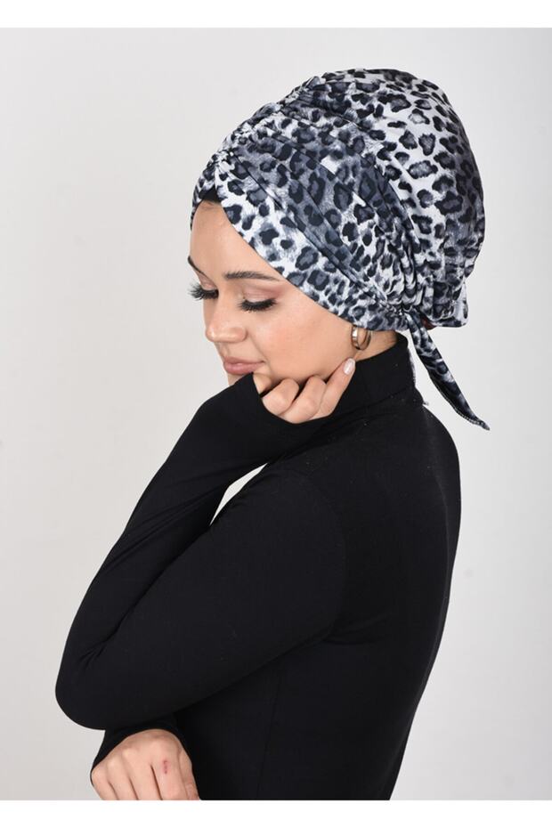 غطاء رأس جاهز برباط مع نمط الفهد - 1