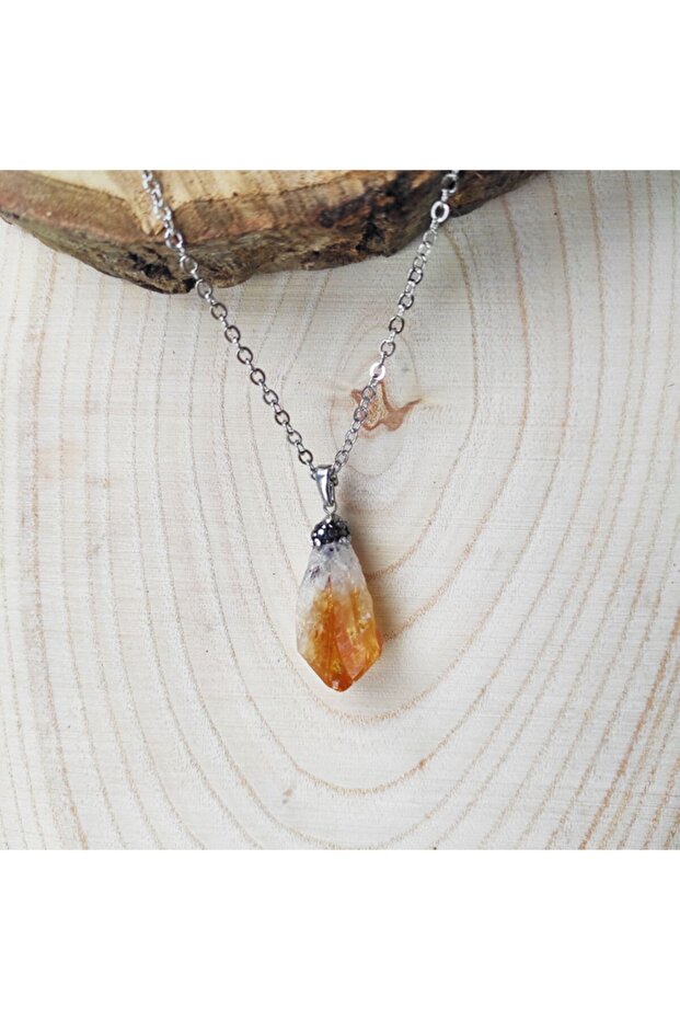 Zircon Stone Decorated Raw Unprocessed Natural Citrine Stone Women's Necklace