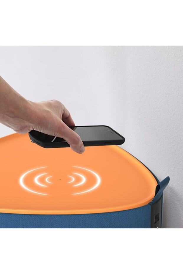 Bluetooth Kontrollü Hoparlörlü Sehpa Kablosuz Şarj Taşınabilir Powerbank Siyah - 8