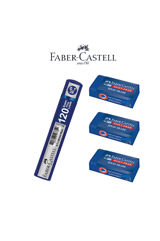 Exam Set - 3 Exam Erasers + Grip Min 120 Pieces 0.7 Mm Tip Set Blue Tube