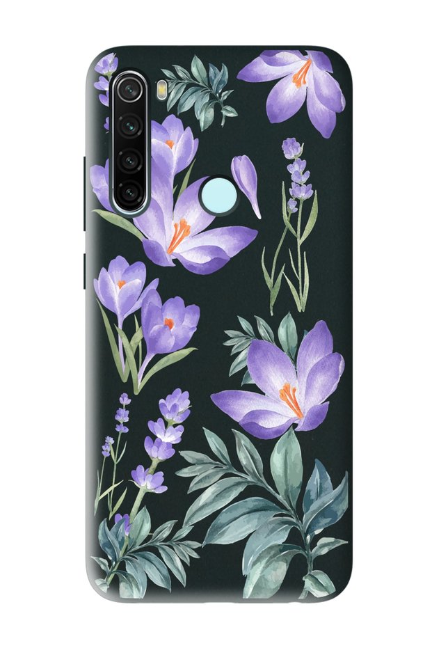 غطاء هاتف متوافق مع Xiaomi Redmi Note 8 متوافق مع حافظة هاتف أسود بتصميم زهرة الشتاء