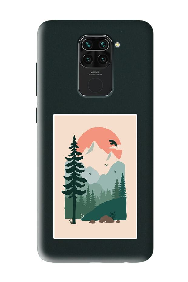 Xiaomi Redmi Note 9 Compatible Black Launch Phone Case with Lacquer Forest Design