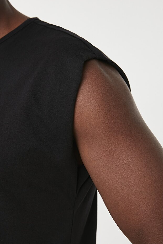 Siyah Basic Regular/Normal Kesim %100 Pamuk Kolsuz Atlet/T-Shirt TMNSS20AL0067 - 8