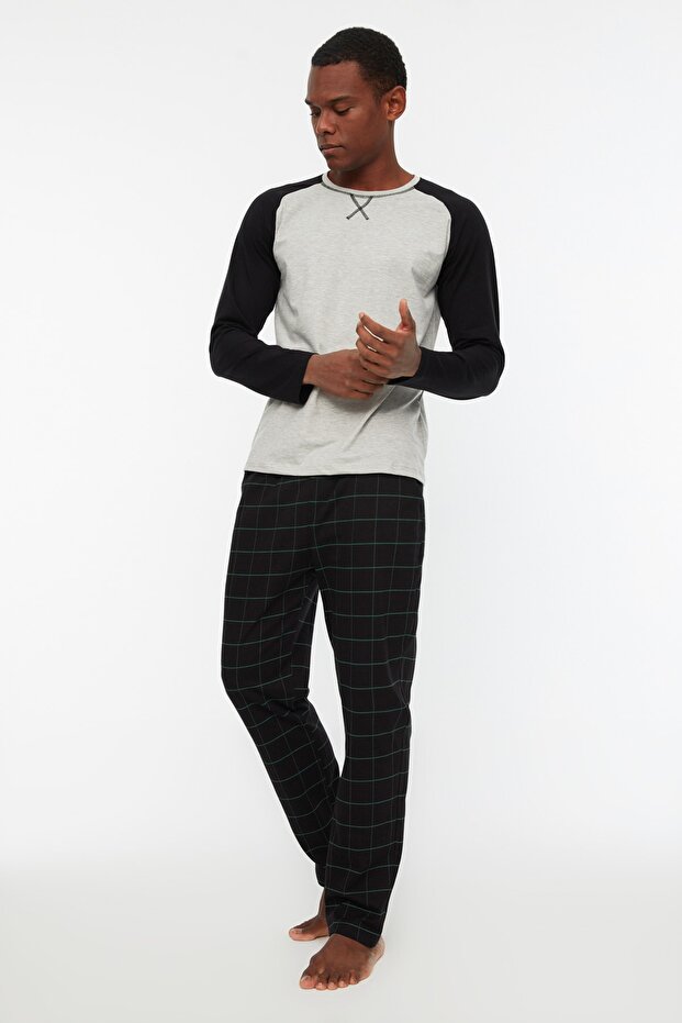 Yeşil %100 Regular Fit Pamuk Ekose Örme Pijama Takımı THMAW21PT0879 - 2