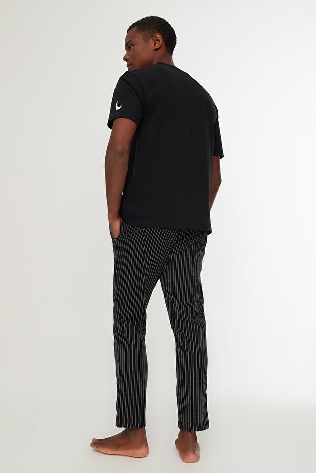 Siyah Baskılı Regular Fit Örme Pijama Takımı THMAW21PT0393 - 6