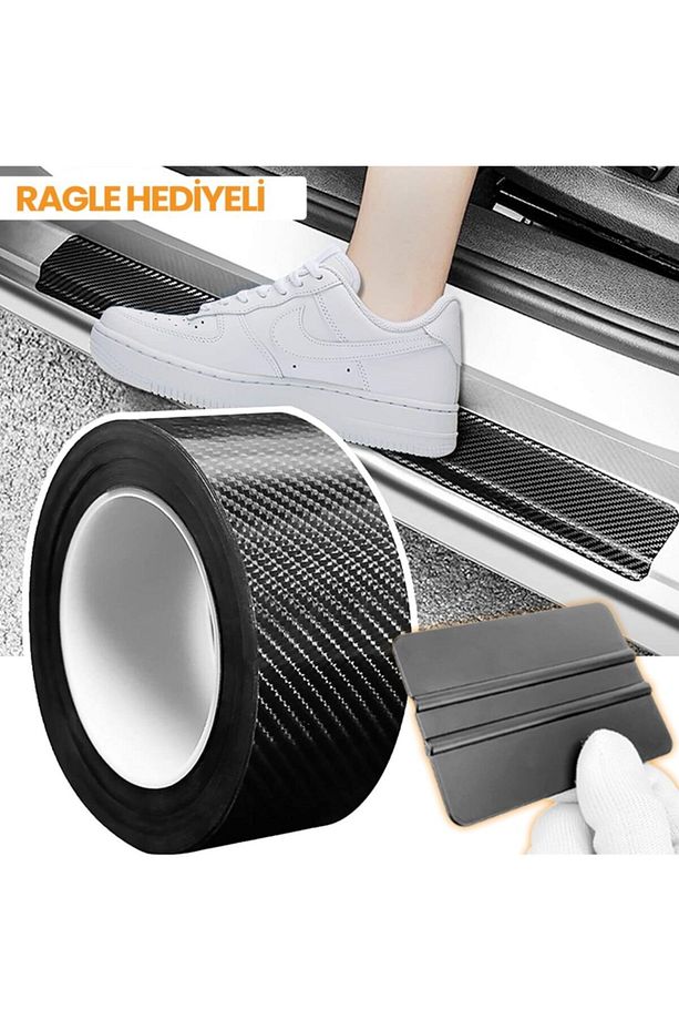 6d Siyah Karbon Şerit Folyo Araç Kapı Direk Kaplama Folyosu 5 Cm X 3 Metre - Ragle Hediye - 1