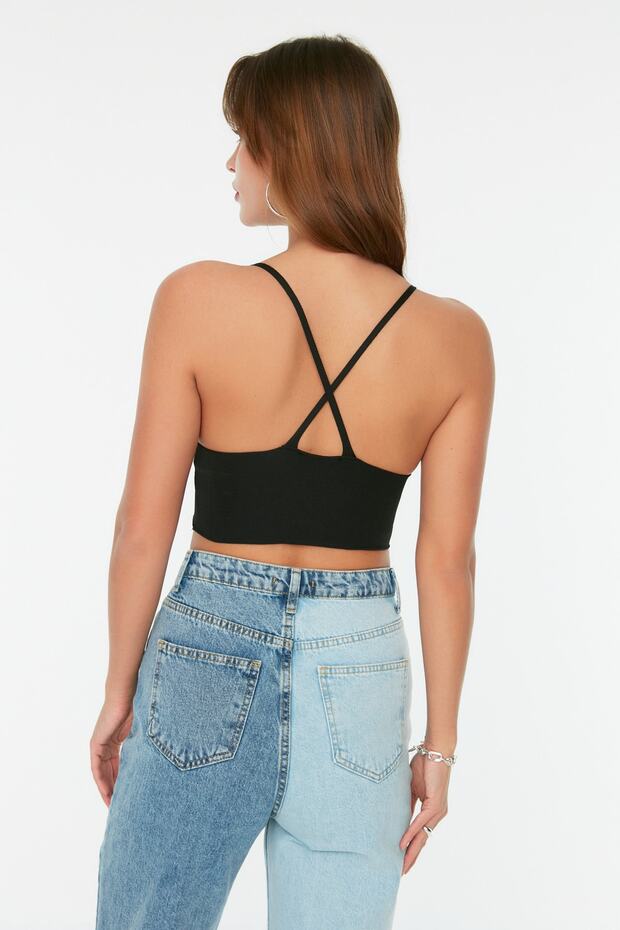 Siyah Super Crop Sırt Detaylı İnce Bluz TWOSS22BZ0760 - 9