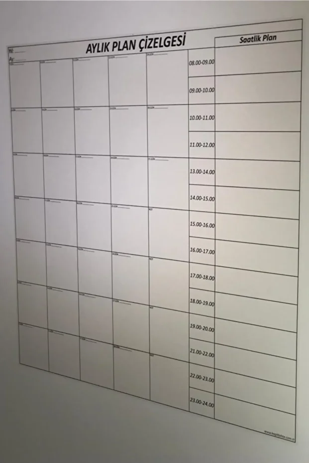 Aylık Planlayıcı Takvim Çizelgesi 100x110 Cm Kağıt Tahta +2 Adet Doldurulabilir Tahta Kalemi Hediye - 1