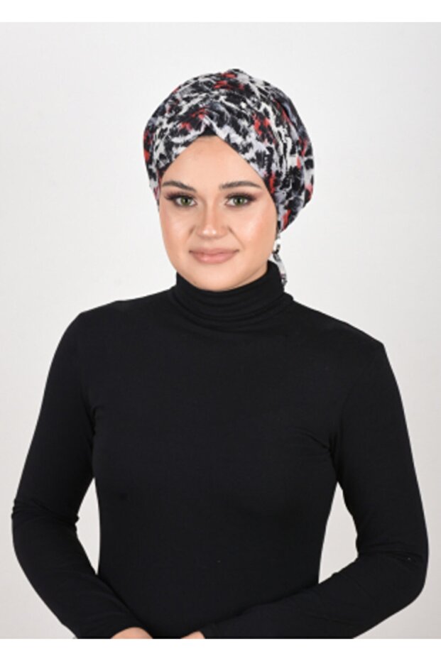 غطاء رأس جاهز برباط مع نمط الفهد - 3