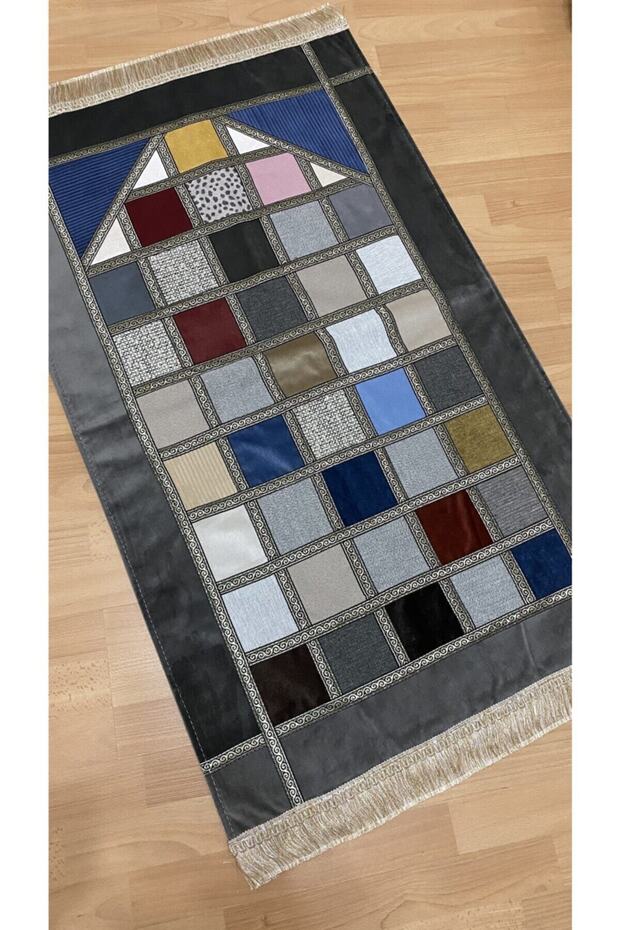Patchwork Patchwork Lined Velvet Dowry Gift Prayer Rug - 1