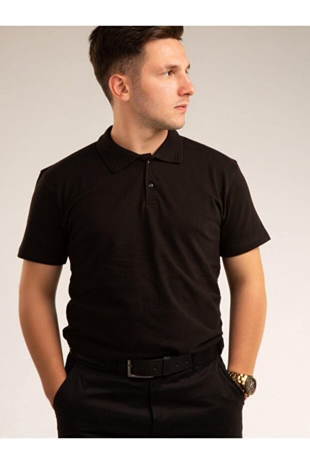 Men's Polo Collar Lacoste Fabric Comfort Normal Pattern Short Sleeve Polo Black T-shirt