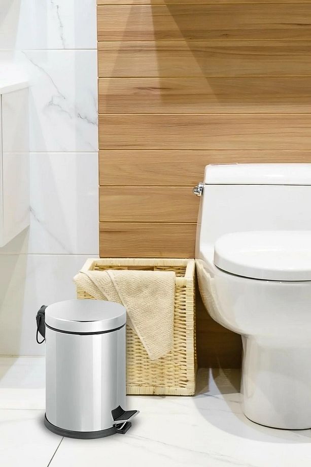 Tuvalet Banyo Balkon Mutfak 3 Litre Paslanmaz Çelikli Pedallı Çöp Kovası Çöp Kutusu - 3