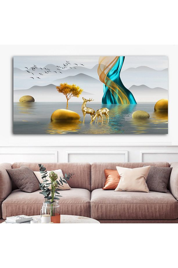 Dev Boyut Geyik Tasarım Kanvas Tablo  60cm X 120cm - 1