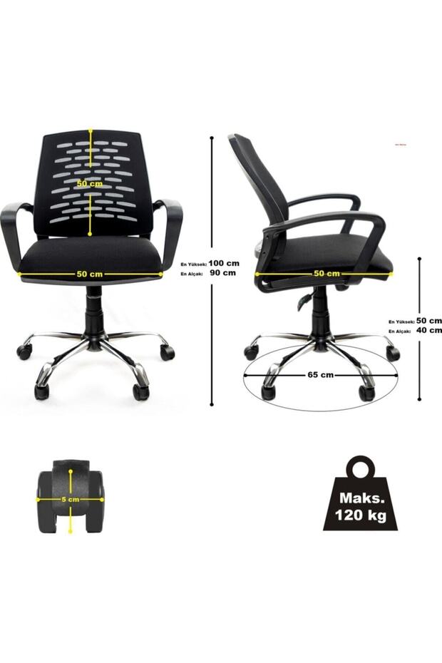 Sers Çalışma Sandalyesi Siyah Ofis Krom Ayak Petek Fileli Şef Ofis Çalışma Koltuğu Siyah - 2