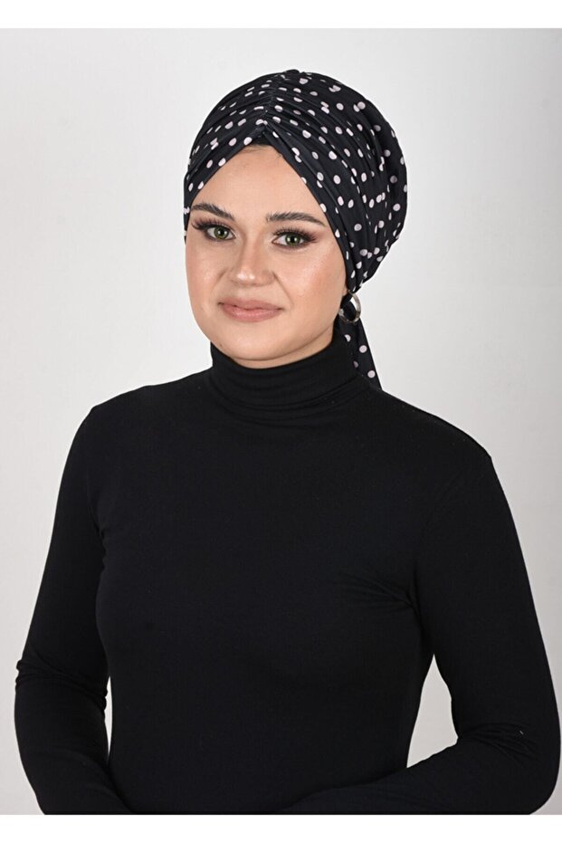 Polka Dot Patterned Gathered Ready Bonnet - 3
